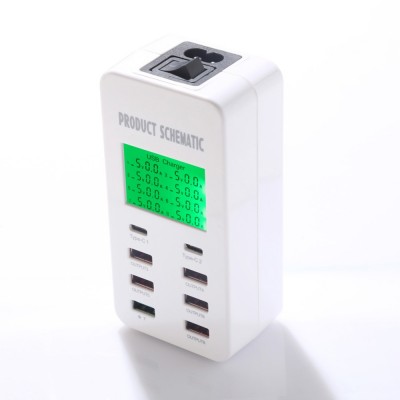 USB Desktop Fast Charger 6 USB-A Ports + 2 Type-C Ports Charging Station with LCD Display Smart IC Auto Detect Technology